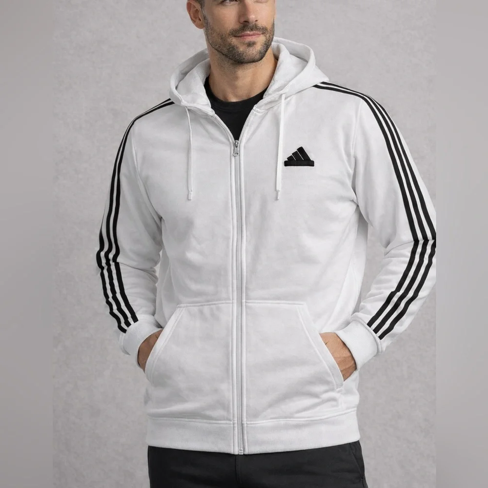 Adidas Men’s White Full-Zip Track Jacket‎ Hoodie 2XL Athletic Sportwear JJ4158
